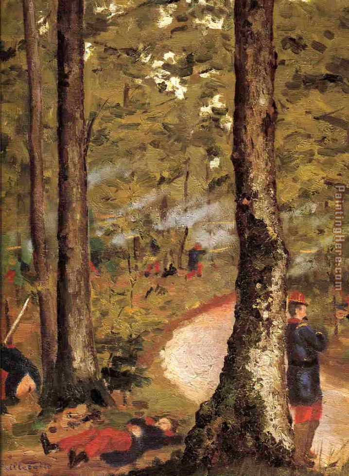 Yerres, Soldiers in the Woods painting - Gustave Caillebotte Yerres, Soldiers in the Woods art painting